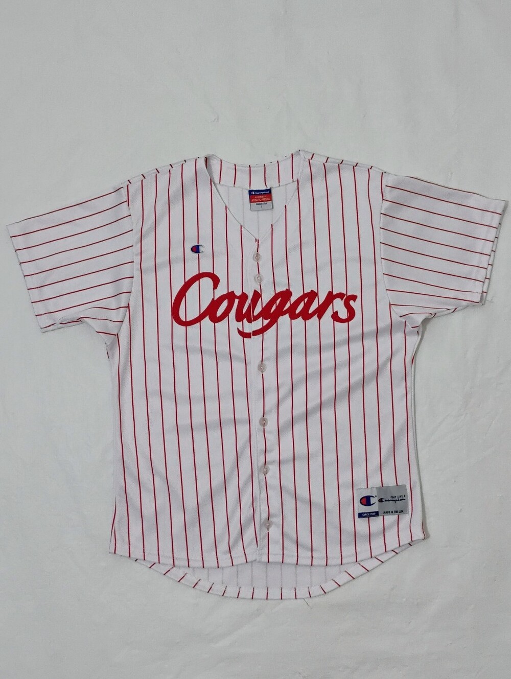 Vintage Champion University Of Houston Cougars Pin Stripe Baseball Jersey Size S